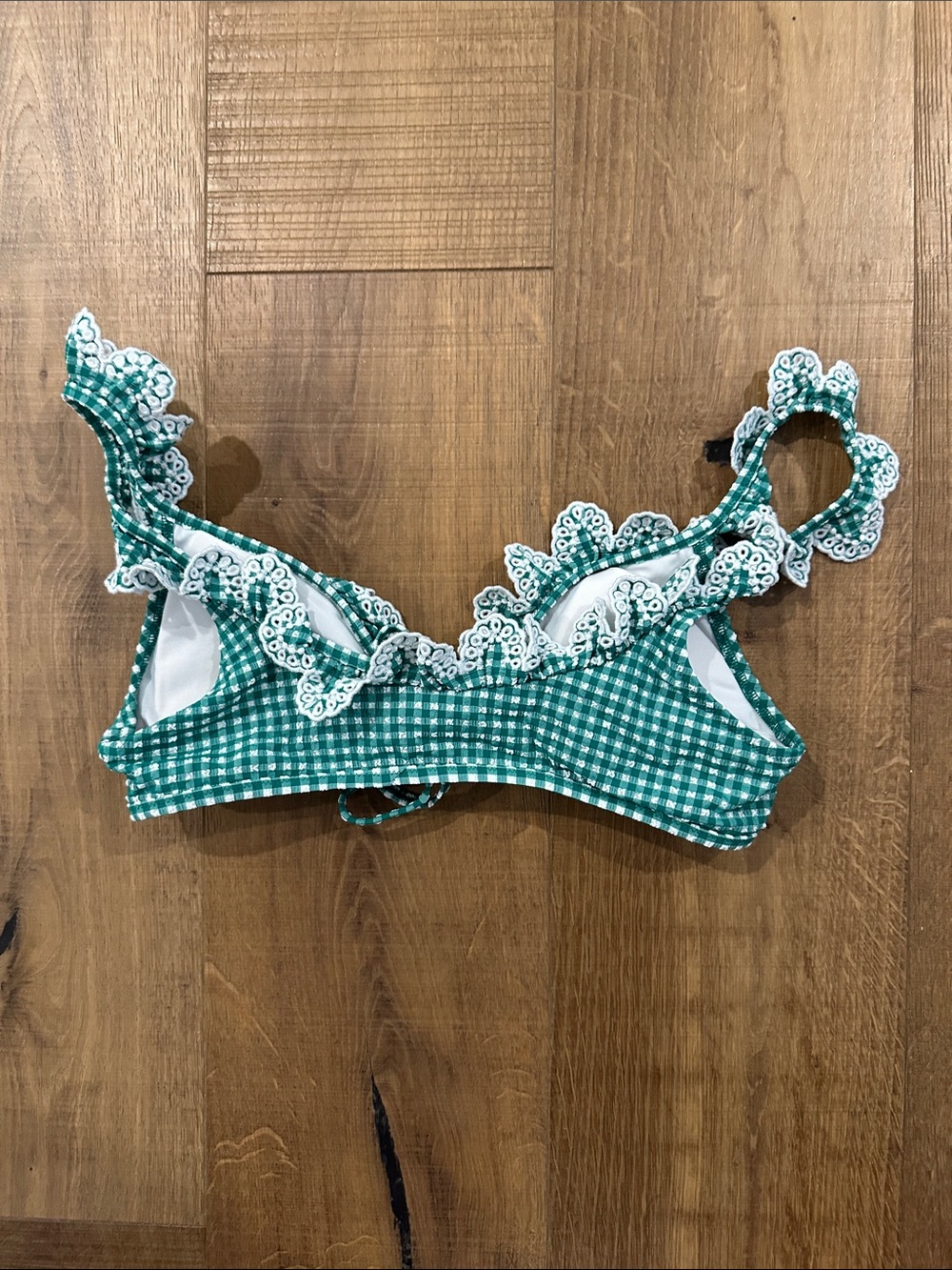 J Crew Womens Green Gingham Ruffle Two-Piece High Waisted Swim Set Size Small - Picture 10 of 10